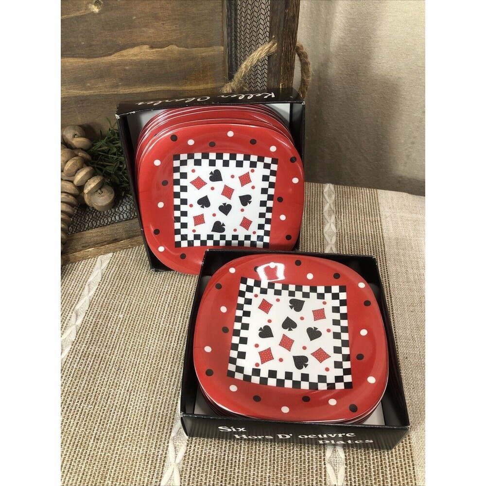 Set Of 2 -Keller Charles Hors D’oeuvre Poker/Card Game 6-Snack Plates Melamine